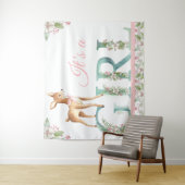 Meisjes Woodland Deer Baby shower Achtergrond Bann Wandkleed (In situ)