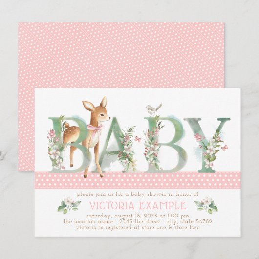 Meisjes Woodland Deer Baby Shower Uitnodigingen (Voorkant / Achterkant)