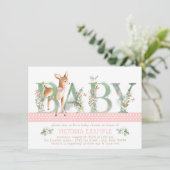 Meisjes Woodland Deer Baby Shower Uitnodigingen (Staand voorkant)