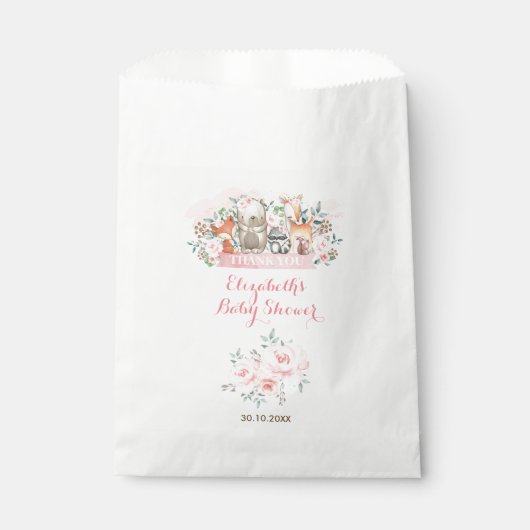 Meisjes Woodland Dieren Roze Bloemen Verjaardagsfe Bedankzakje (Voorkant)