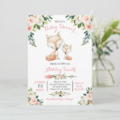 Meisjes Woodland fox Baby Douche Uitnodigingen (Staand voorkant)