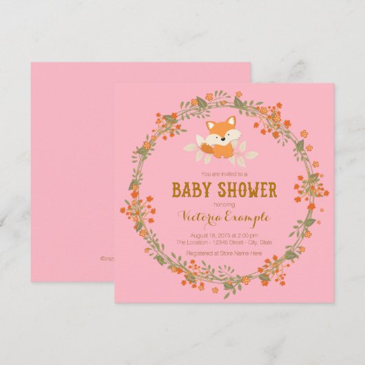 Meisjes Woodland Fox Baby shower Kaart (Voorkant / Achterkant)