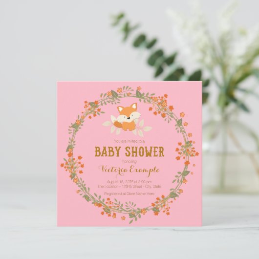 Meisjes Woodland Fox Baby shower Kaart (Staand voorkant)