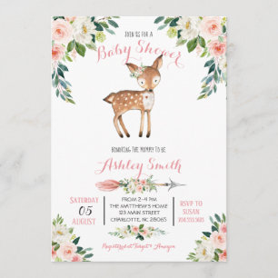 Meisjes Woodland herten Baby Douche Uitnodigingen