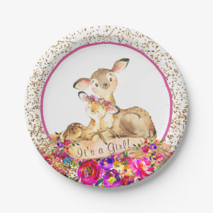 Meisjes Woodland Herten Baby shower Papier Borden Papieren Bordje