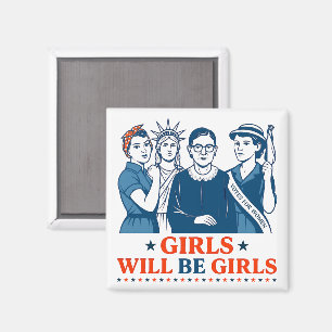 Meisjes worden patriottisch feministisch 4 juli magneet