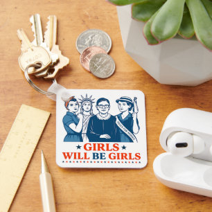 Meisjes worden patriottisch feministisch 4 juli sleutelhanger