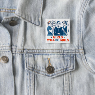 Meisjes worden patriottisch feministisch 4 juli vierkante button 5,1 cm