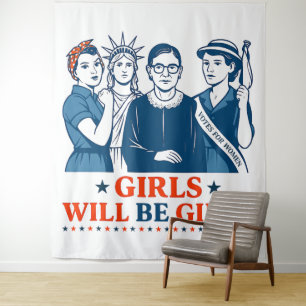 Meisjes worden patriottisch feministisch 4 juli wandkleed