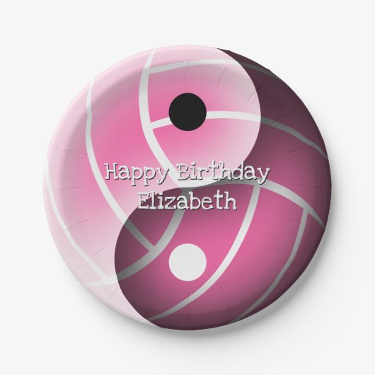 meisjes yin yang volleyball roze Elke kleurenverja Papieren Bordje (Voorkant)