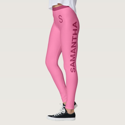 Meisjes Zacht Roze met naam en monogram Leggings (Links)