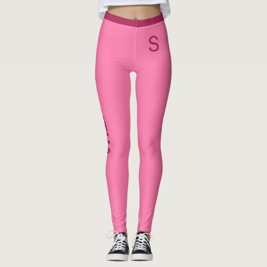 Meisjes Zacht Roze met  naam en monogram Leggings (Voorkant)