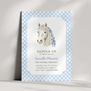 Meisjes zadelen Preppy Pony Horse Blue Birthday op Kaart