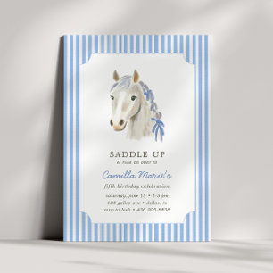 Meisjes zadelen Preppy Pony Horse Blue Birthday op Kaart