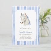 Meisjes zadelen Preppy Pony Horse Stripe Verjaarda Kaart (Staand voorkant)