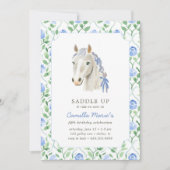 Meisjes zadelen Preppy Pony Horse Toile Verjaardag Kaart (Voorkant)