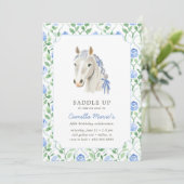 Meisjes zadelen Preppy Pony Horse Toile Verjaardag Kaart (Staand voorkant)