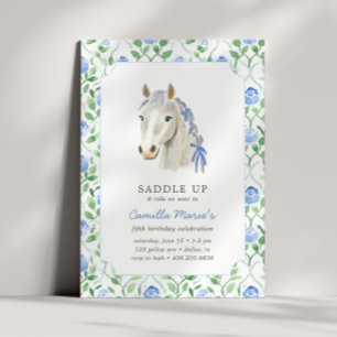 Meisjes zadelen Preppy Pony Horse Toile Verjaardag Kaart