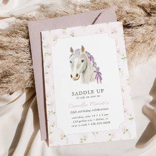 Meisjes Zadelen Up Preppy Pony Horse Roze Verjaard Kaart
