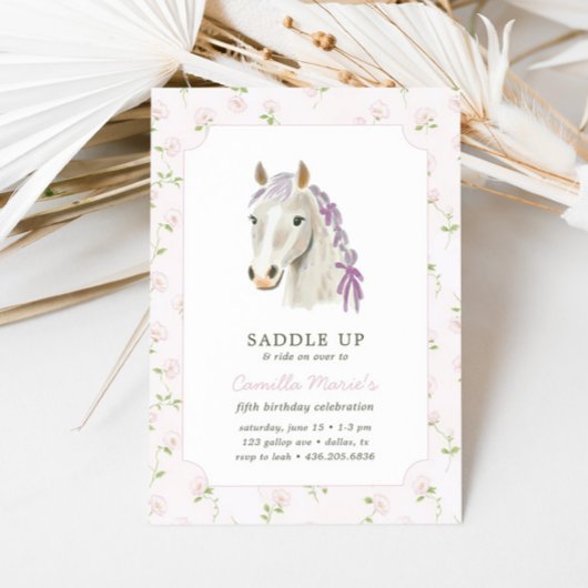 Meisjes Zadelen Up Preppy Pony Horse Roze Verjaard Kaart