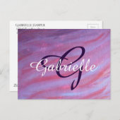 Meisjes Zebra Abstract | Paars monogram crèmeroze Briefkaart (Voorkant / Achterkant)