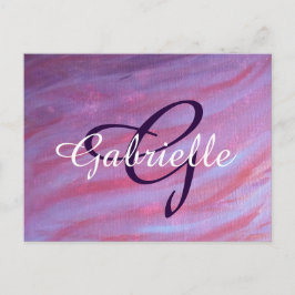 Meisjes Zebra Abstract | Paars monogram crèmeroze Briefkaart