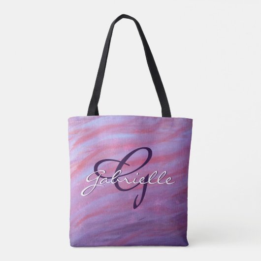 Meisjes Zebra Abstract | Paars monogram crèmeroze Tote Bag (Achterkant)