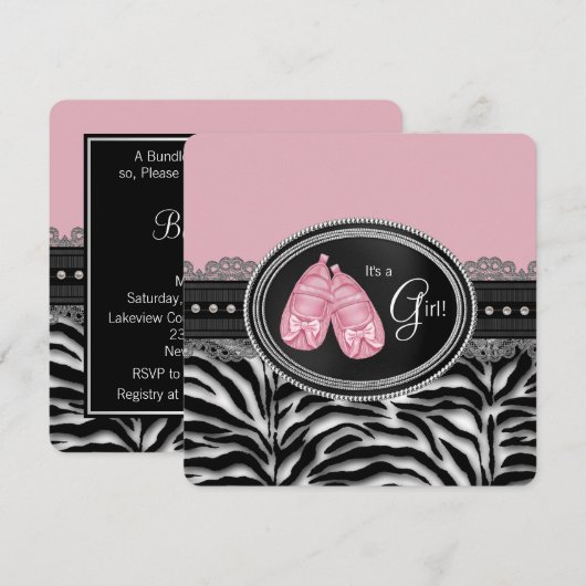 Meisjes Zebra Baby shower Kaart (Voorkant / Achterkant)