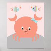 Meisjes Zee Ocean Life Pink Crab Art Poster (Voorkant)
