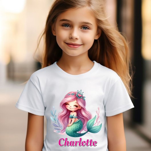 Meisjes Zeemeermin aangepaste naam T-shirt