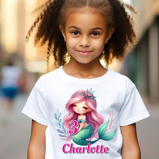 Meisjes Zeemeermin aangepaste naam verjaardag T-shirt