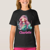 Meisjes Zeemeermin aangepaste naam zwart T-shirt (Voorkant)