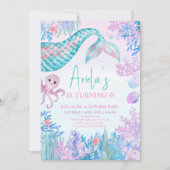 Meisjes Zeemeermin Bash Onder het Zee 1e Verjaarda Kaart (Voorkant)