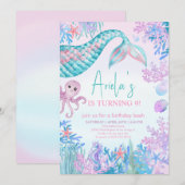 Meisjes Zeemeermin Bash Onder het Zee 1e Verjaarda Kaart (Voorkant / Achterkant)