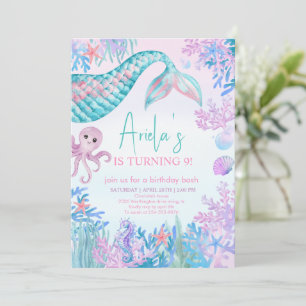 Meisjes Zeemeermin Bash Onder het Zee 1e Verjaarda Kaart