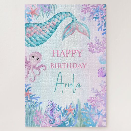 Meisjes Zeemeermin Bash Onder het Zee 1e Verjaarda Legpuzzel (Verticaal)