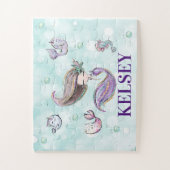 Meisjes Zeemeermin en Zee Dieren Persoonlijke naam Legpuzzel (Verticaal)