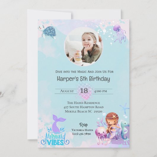 Meisjes Zeemeermin Foto Onder het Zee 5e Verjaarda Kaart (Voorkant)