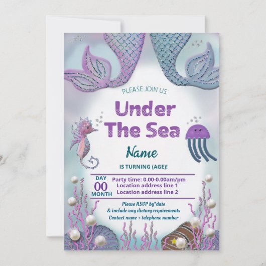 Meisjes zeemeermin onder het zee kaart (Voorkant)