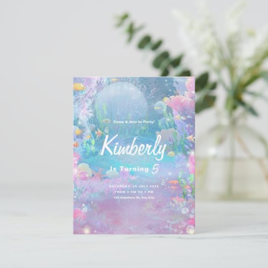 Meisjes Zeemeermin Onder Het Zee Verjaardag, Meisj Kaart (Staand voorkant)