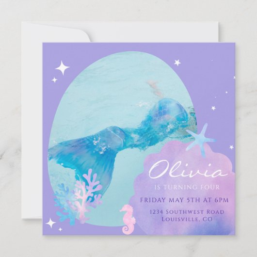 Meisjes Zeemeermin Staart Onder het Zee Verjaardag Kaart (Voorkant)