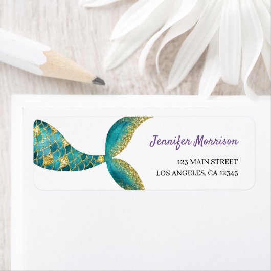 Meisjes Zeemeermin Verjaardagsfeestje Retouradres  Etiket (Insitu)