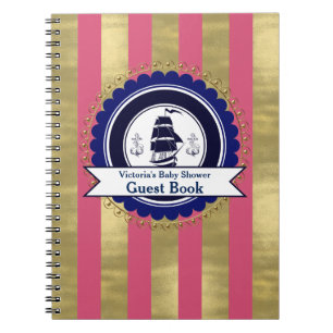 Meisjes Zeilroze Blauwe Baby Shower Gastboek Notitieboek