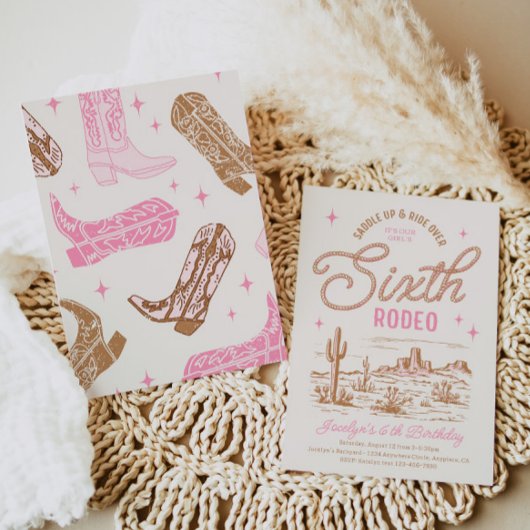 Meisje's zesde Rodeo Verjaardag uitnodiging