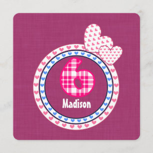 Meisjes zesde verjaardag Zes jaar oud Roze Blauw 0 Kaart