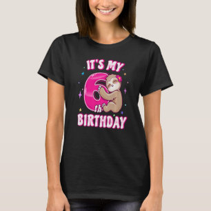 Meisjes Zesde Verjaardag Zijn Mijn 6e Dag Roze Lui T-shirt