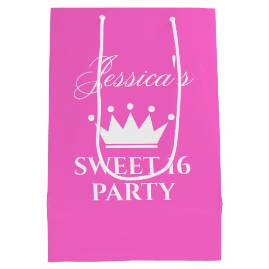 Meisjes zestiende 16e verjaardag hotroze medium cadeauzakje (Achterkant)