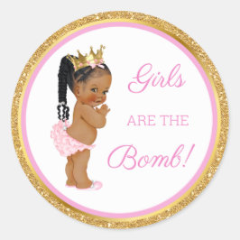 Meisjes zijn de bom! Badcadeau etc. Roze Goud Ronde Sticker