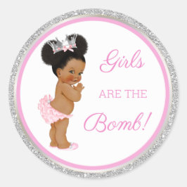 Meisjes zijn de bom! Badcadeau etc roze zilver Ronde Sticker