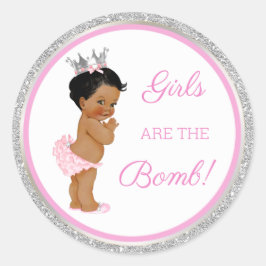Meisjes zijn de bom! Badgeschenk Etc Roze Zilver Ronde Sticker